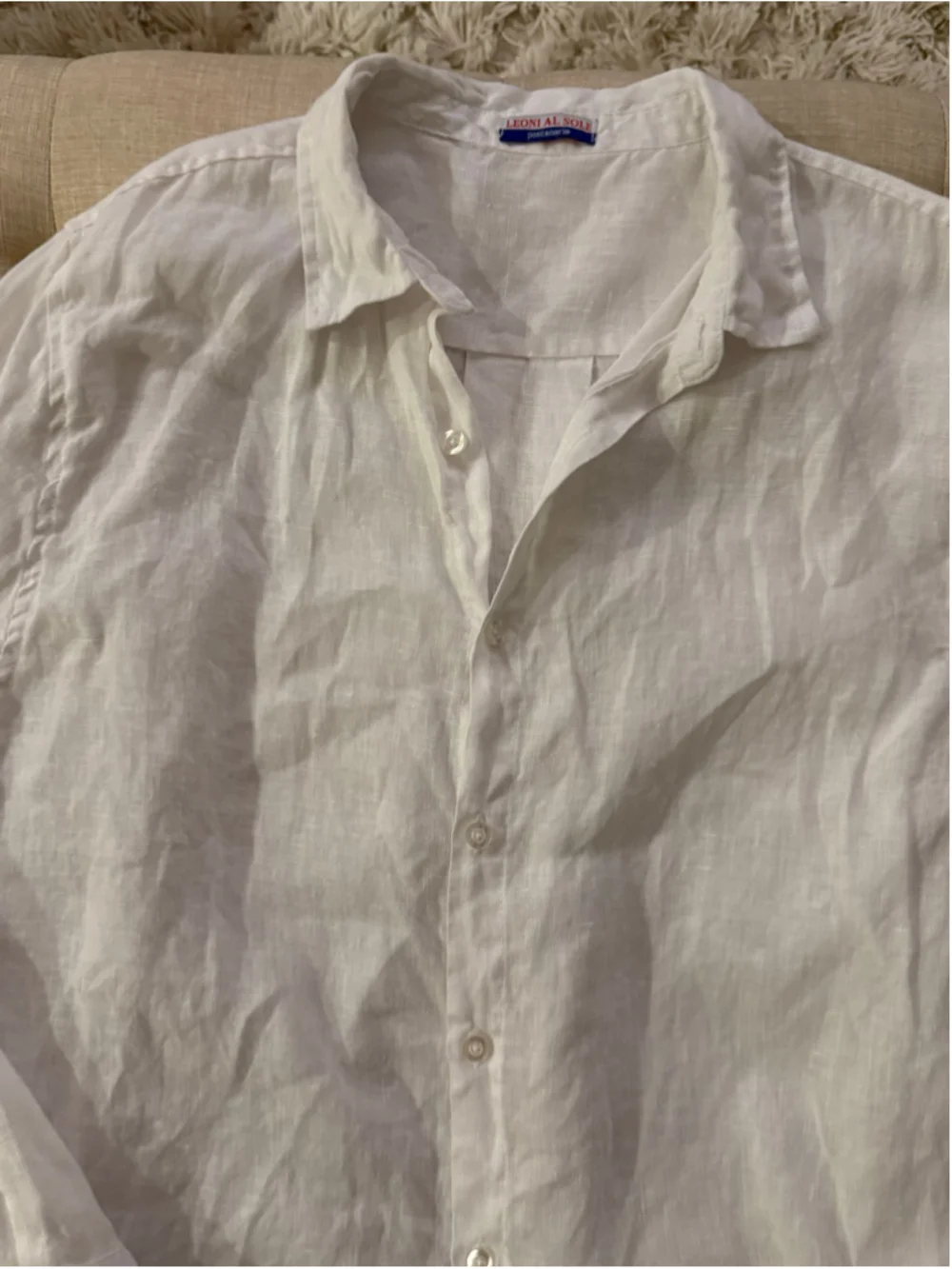 Men’s Leoni Al Sole White Linen Button Down Shirt Size L